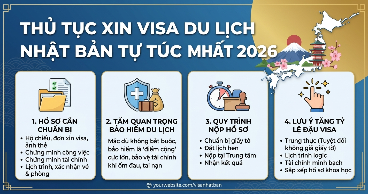Thủ Tục Xin Visa Du Lịch Nhật Bản Tự Túc Mới Nhất 2026